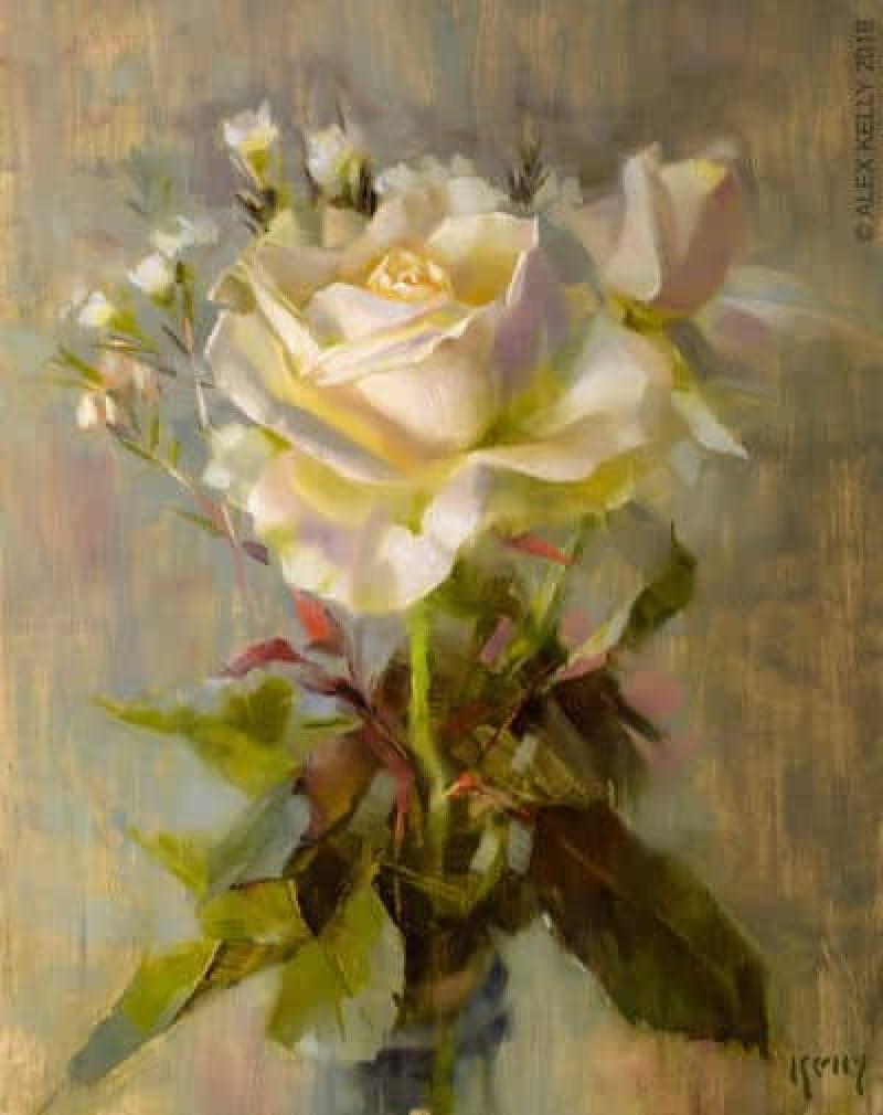 Flower painting from life in oil
